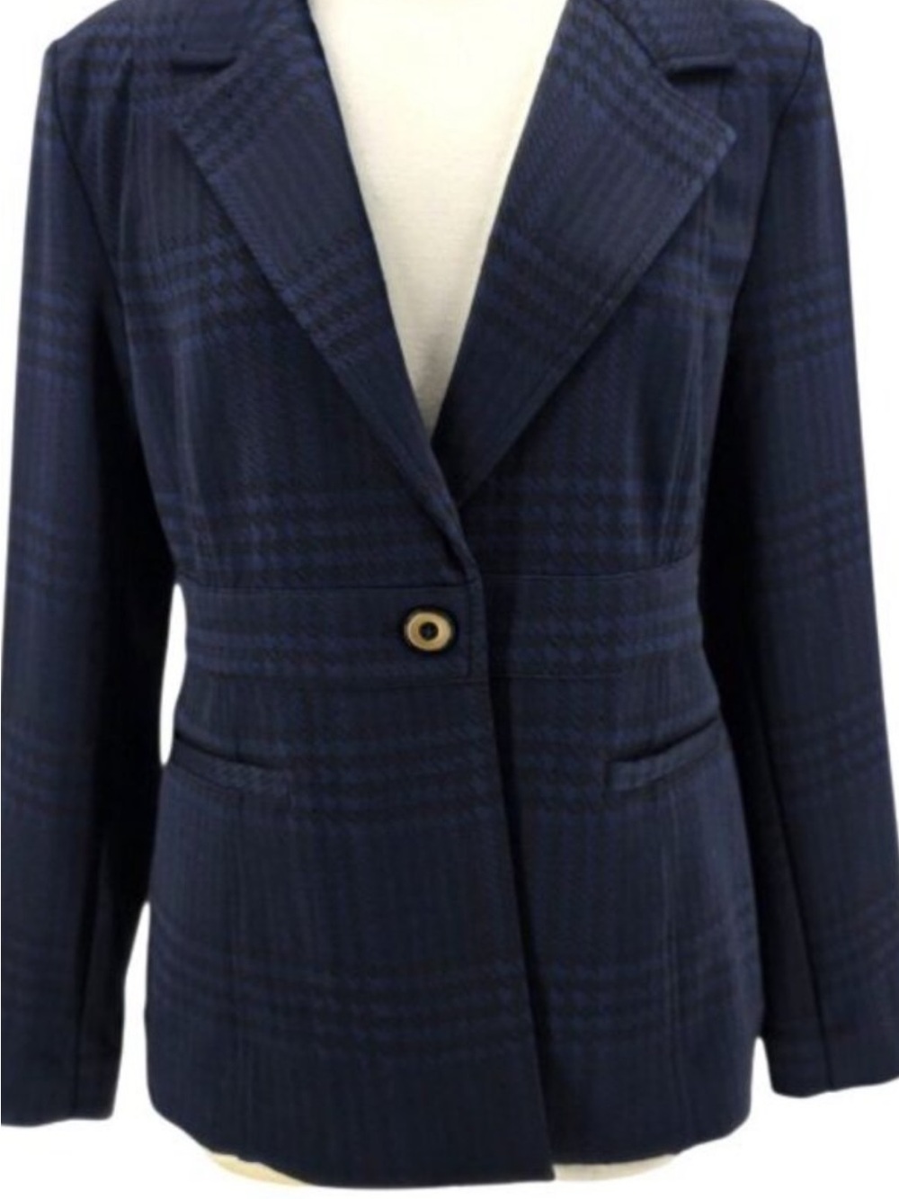CAbi Navy Plaid Single-Button Blazer